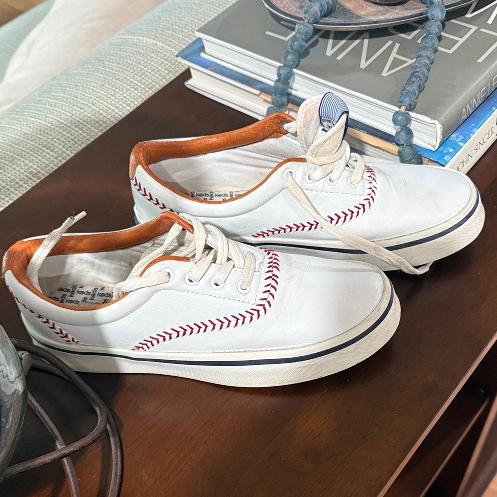 Leather Keds Sneakers with Baseball Red Stitching